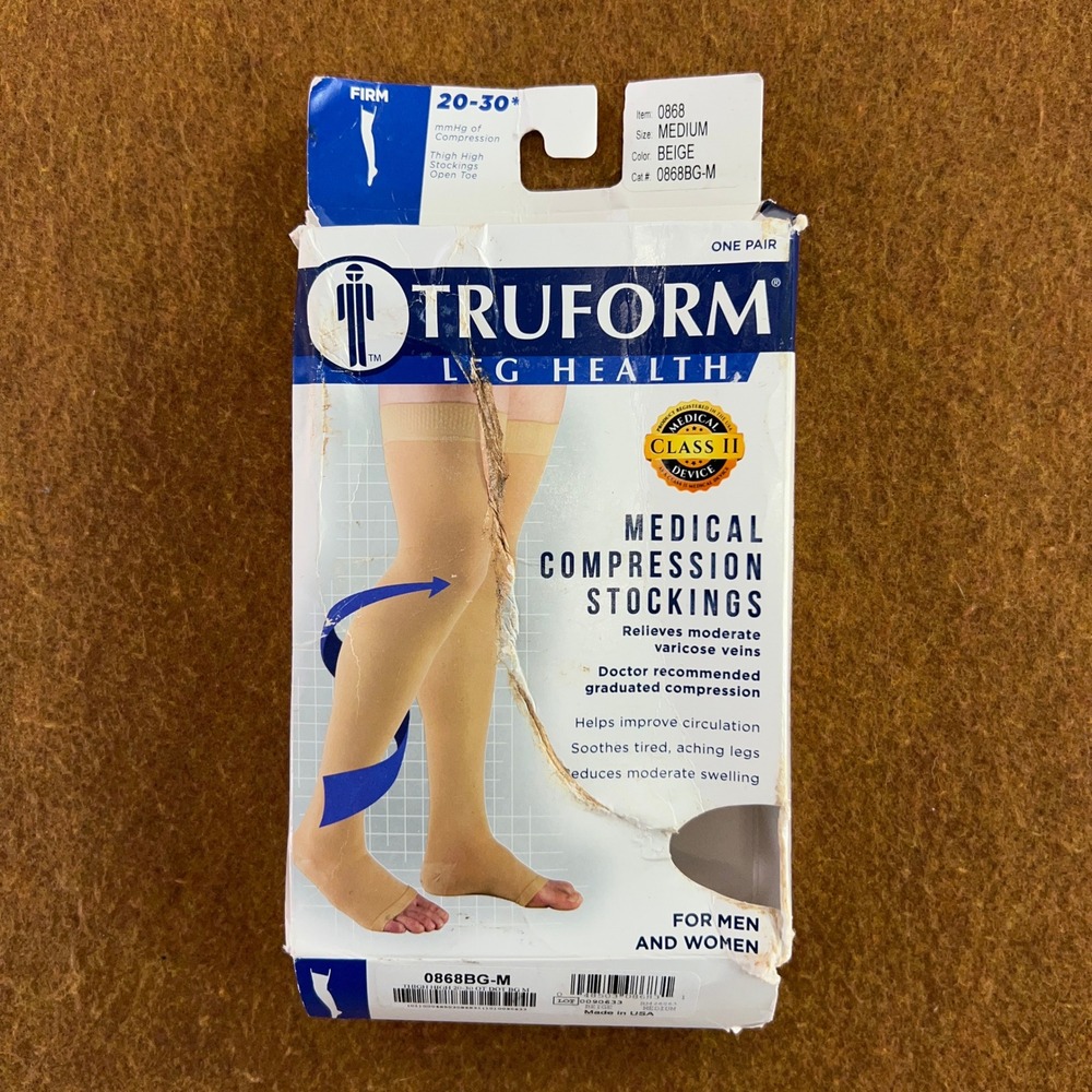 Truform Unisex Medium Beige 20-30 mmHg Open Toe Thigh High Compression Stockings